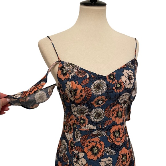 ASTR Navy Blue Floral Orange Midi Dress - Picture 2 of 4